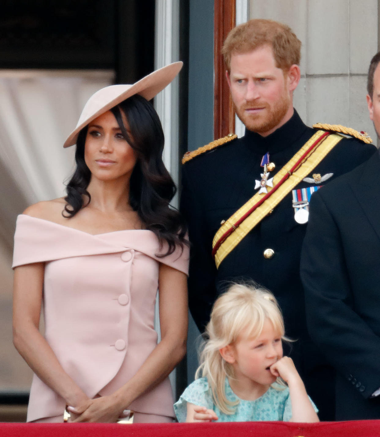Meghan’s latest look is similar to the Carolina Herrera she wore to her first Trooping the Colour earlier this month. (Photo: Getty Images)