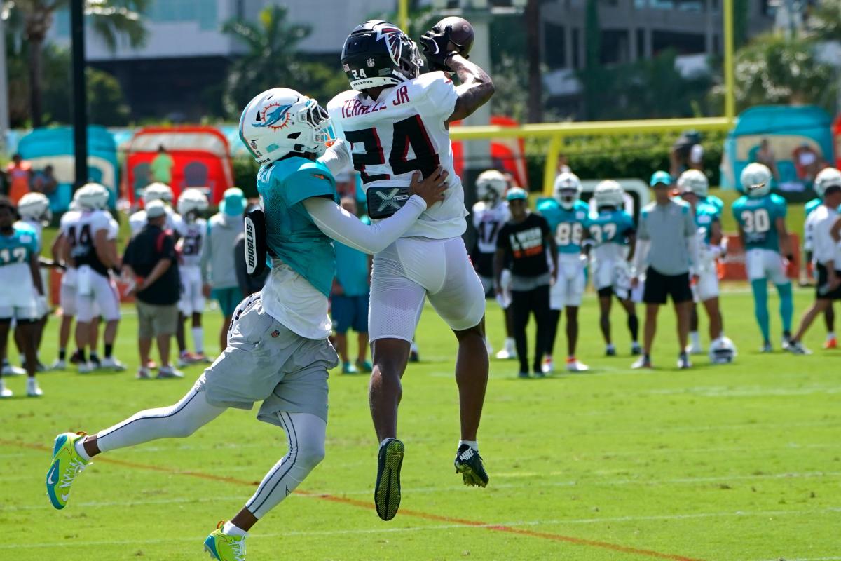 Dolphins WR Jaylen Waddle leaves joint practice against Falcons with  apparent injury