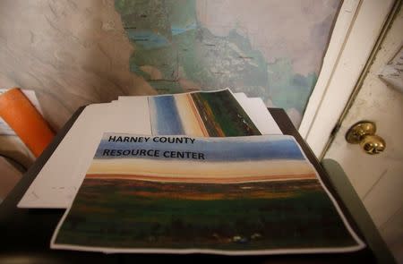 A print out of the proposed name change for the buildings at the refuge is shown in an office at the Malheur National Wildlife Refuge near Burns, Oregon January 6, 2016. REUTERS/Jim Urquhart