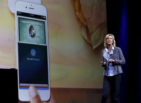 Apple senior vice president for hardware engineering Jennifer Bailey speaks at the Worldwide Developers Conference in San Francisco, California June 8, 2015. REUTERS/Robert Galbraith