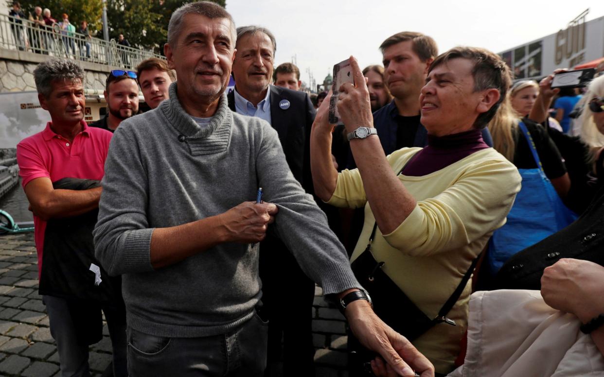 Andrej Babis arrives at an election campaign rally in Prague. - REUTERS