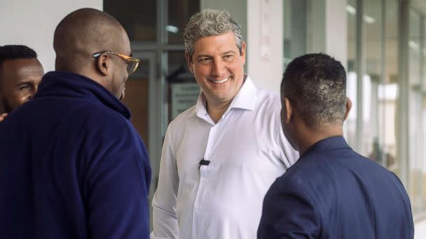 PHOTO: Ohio Senate Candidate Tim Ryan greets Somali community members at a local marketplace in Columbus, Ohio, Oct. 6, 2022. (Andrew Spear/Getty Images)