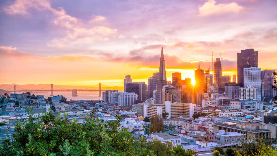 San Francisco California skyline at sunset