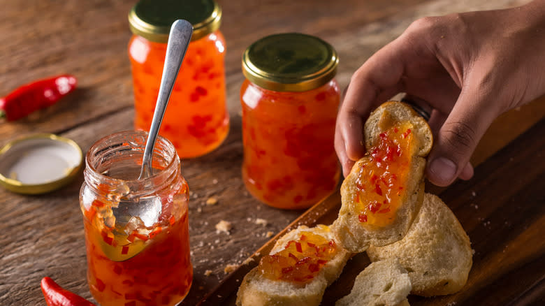 Hot pepper jelly on toast