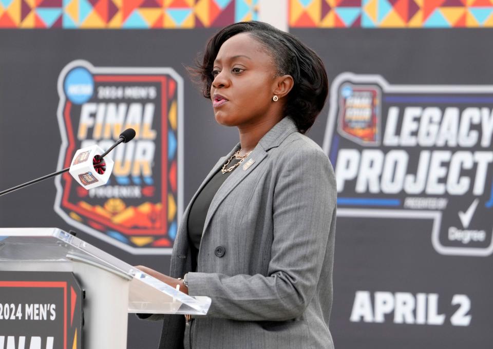 Phoenix Councilmember Kesha Hodge Washington during a news conference for the 2024 NCAA Men's Final Four at Eastlake Community Center in Phoenix on Jan. 17, 2024.