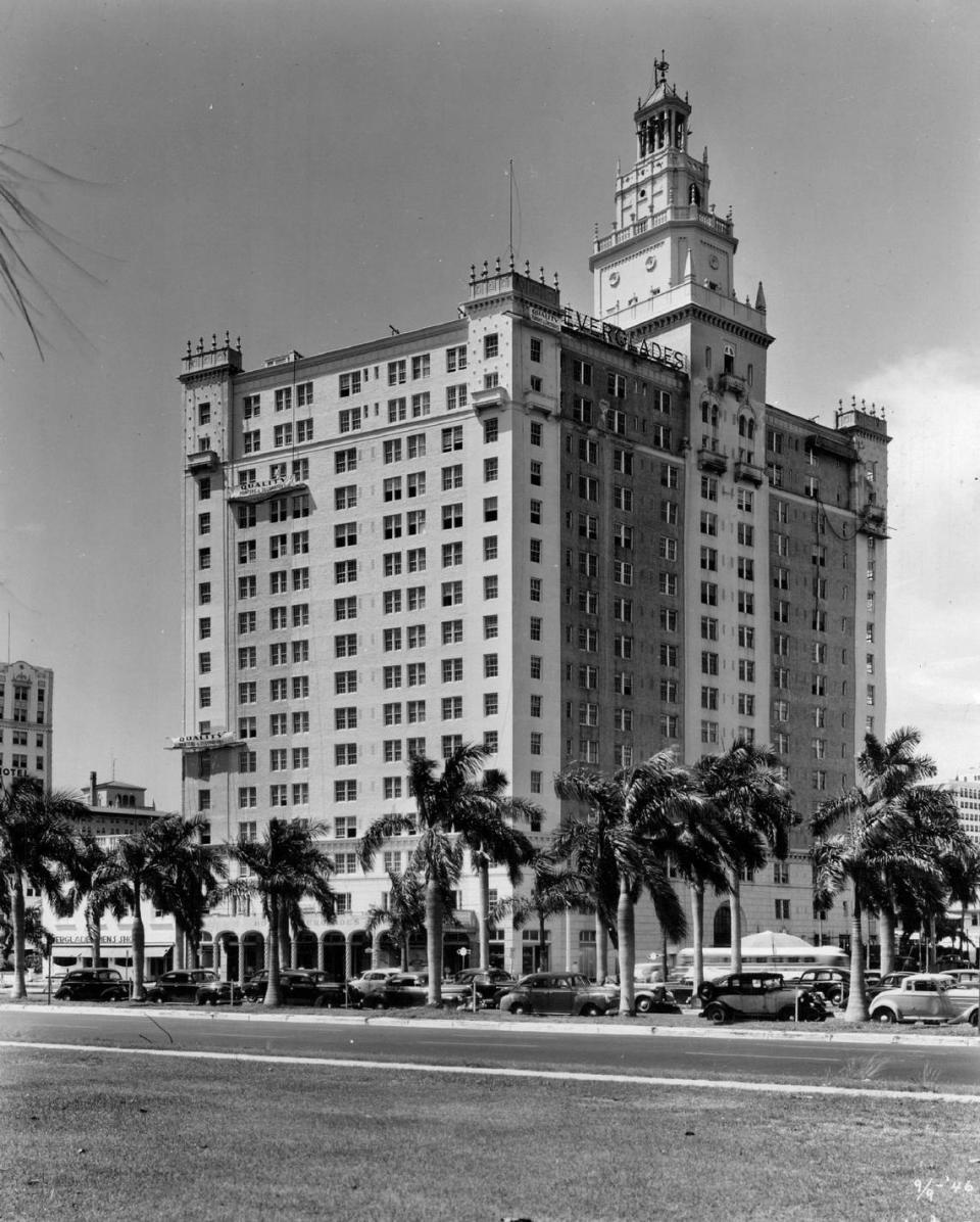 The Everglades, overlooking Bayfront Park, is shown above in the process of having its entire exterior refinished in preparation for it re-opening in an undated photo. The new exterior color was pale green. Miami Herald File