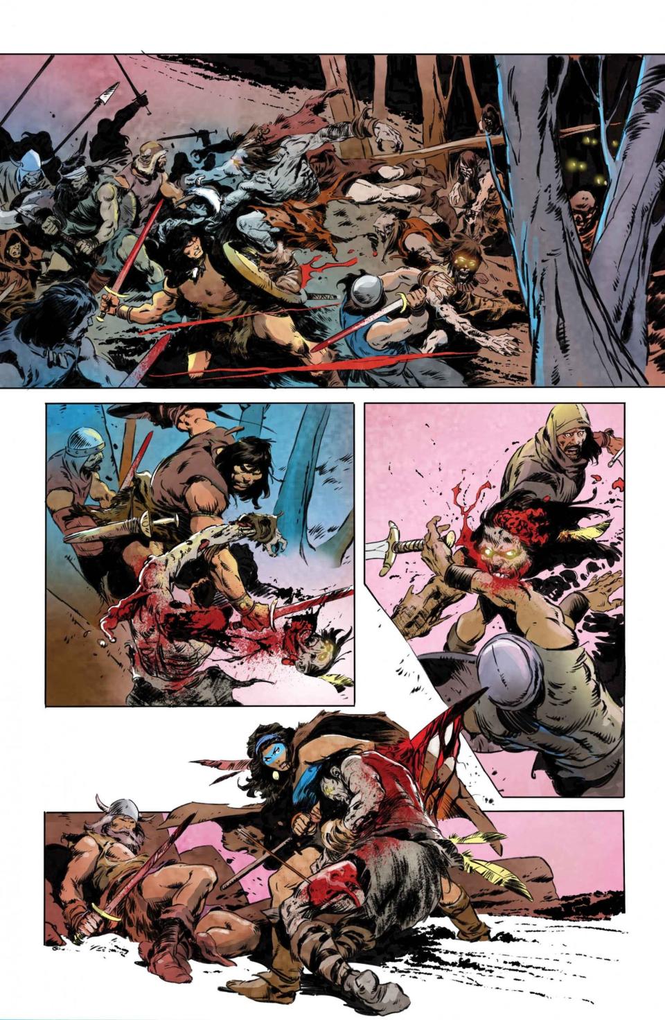 Conan destroys his enemies in a sample page from Titan Comics' Conan the Barbarian #1