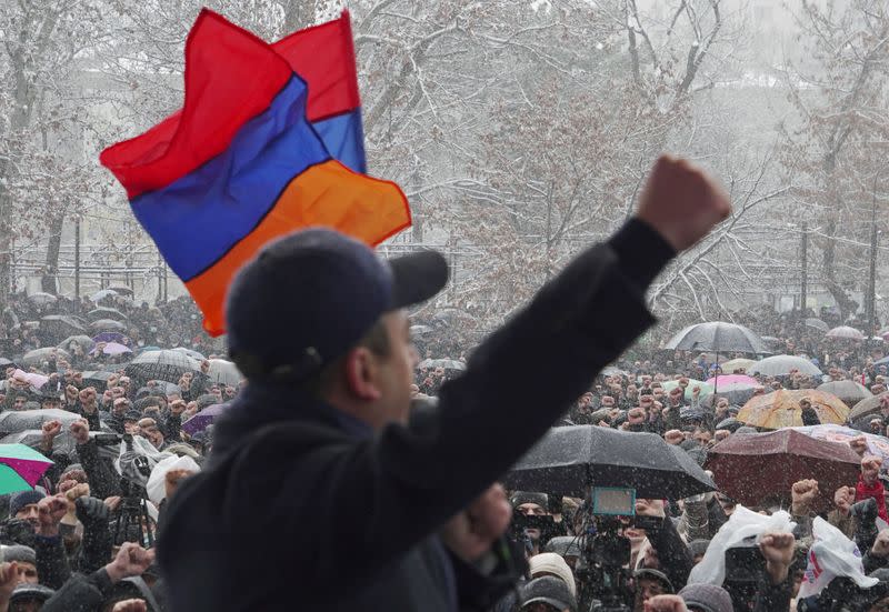 FILE PHOTO: Armenian opposition supporters hold a rally in Yerevan