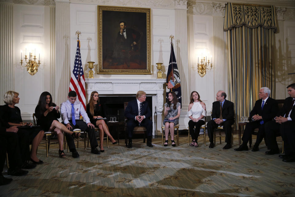 President Donald Trump hosts a listening session with high school students, parents and teachers to discuss school safety at the White House on Wednesday. (Photo: Jonathan Ernst / Reuters)