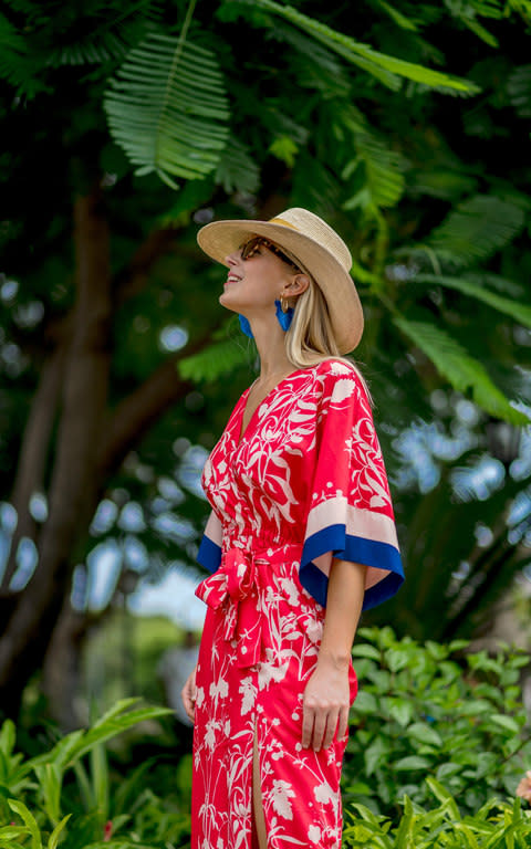 Ella Windsor in Granada, wearing kimono dress, £599, Borgo de Nor, fringed earrings, £50, Baublebar, and straw hat, £199, Borsalino, all Fenwick (fenwick.co.uk) - Credit: Carlos Laguna