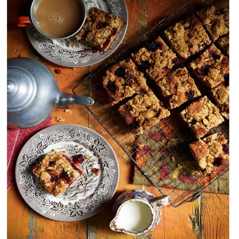 <p>A delicious cake with a crunchy crumble almond topping.</p><p><strong>Recipe: <a href="https://www.goodhousekeeping.com/uk/food/recipes/a557249/blackberry-crumble-traybake/" rel="nofollow noopener" target="_blank" data-ylk="slk:Blackberry Crumble Tray Bake" class="link ">Blackberry Crumble Tray Bake</a></strong></p>