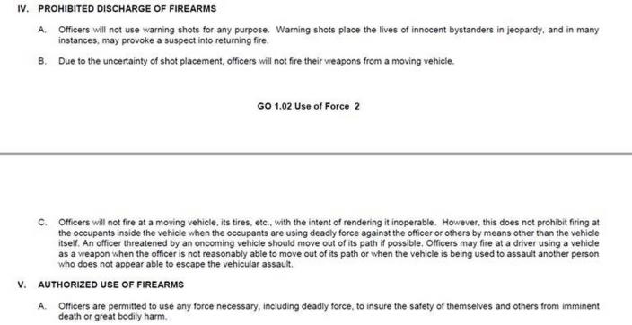 A Kansas City, Kansas, Police Department policy on the use of force is shown in a photo shared by a department spokesperson April 28, 2023. Kansas City, Kansas, Police Department