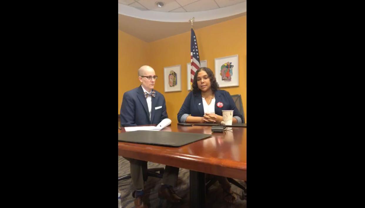 "Teacher of the Year" recipients Kelly Holstine of Minnesota and Jessica Dueñas of Kentucky skipped the 2019 ceremony to protest the Trump administration. (Screenshot: Facebook/Speak Up For Education and Kids)