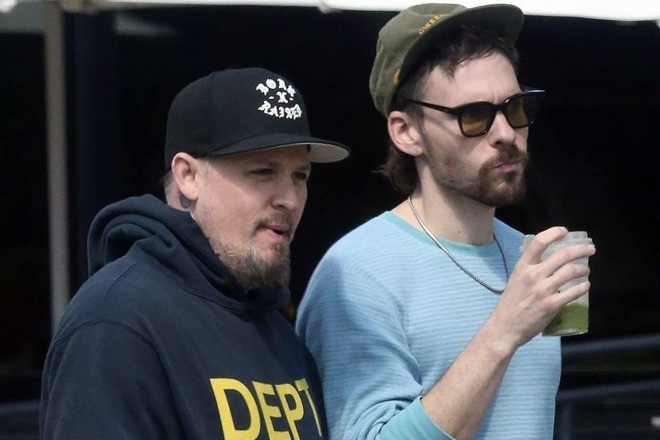 <p>Phamous / BACKGRID</p> Joel Madden (left) and Matthew Koma