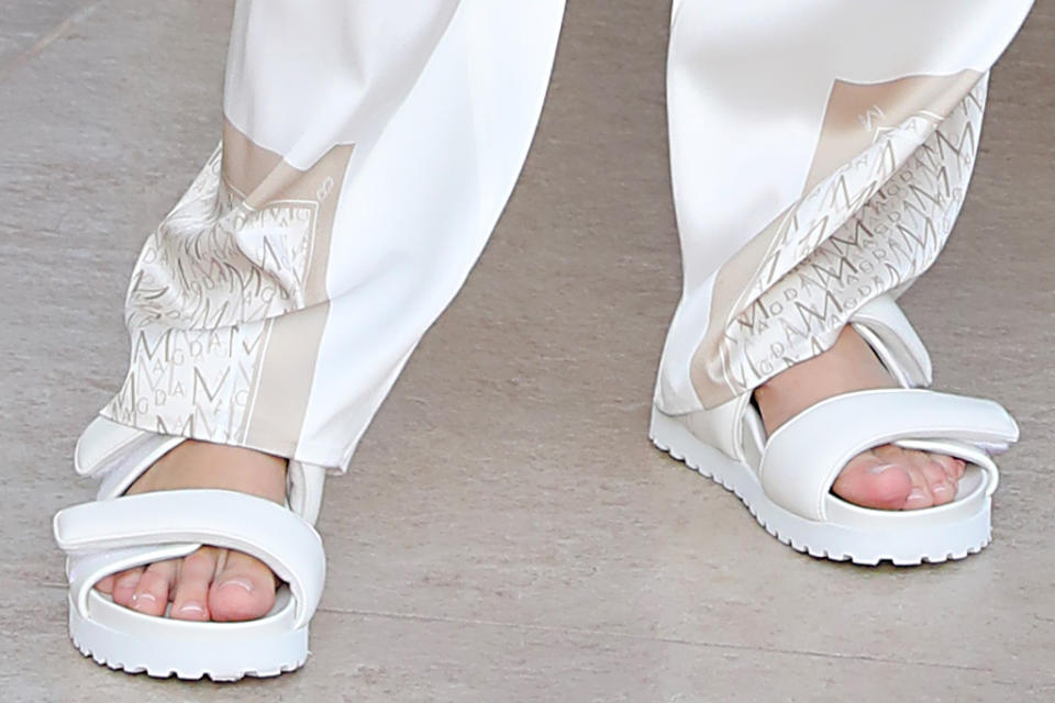 A closer view of Candice Swanepoel’s sandals. - Credit: MCvitanovic/Splash News