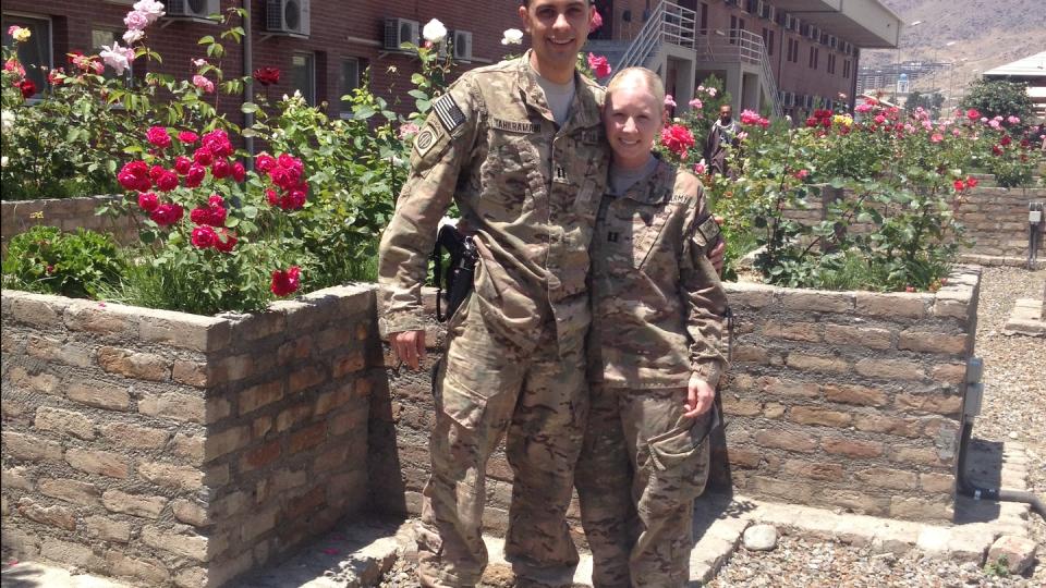 Capt. Justin Tahilramani and his wife, Jessica, during a 2010 deployment to Afghanistan with the 82nd Airborne Division. (Courtesy/Justin Tahilramani)