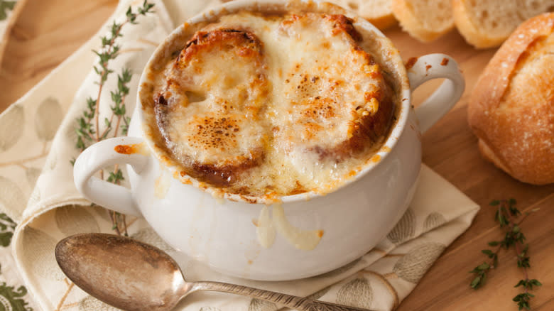 French onion soup and fresh thyme
