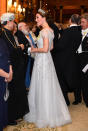 <p>On December 4, the Duchess of Cambridge wore a tiara for the ninth time at the Queen’s annual diplomatic reception at Buckingham Palace. She paired Princess Diana’s pearl headpiece with a sparkly Jenny Packham gown. <em>[Photo: Getty]</em> </p>
