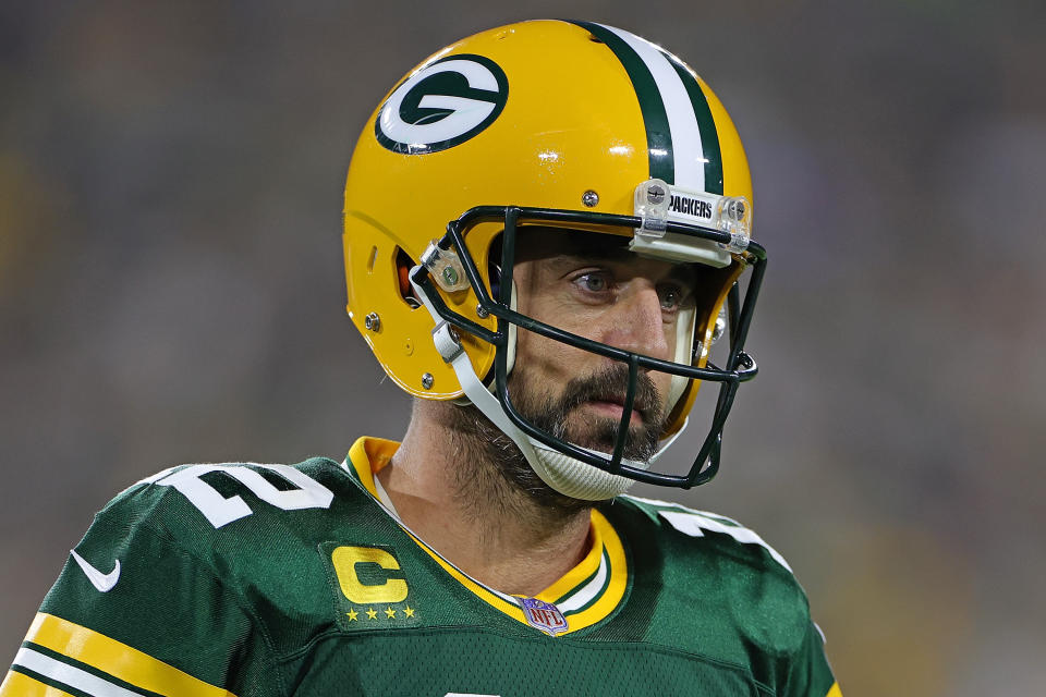 Aaron Rodgers and the Packers can make the playoffs with a win over the Lions on Sunday Night Football. Who would have seen that coming when they were 4-8? (Photo by Stacy Revere/Getty Images)