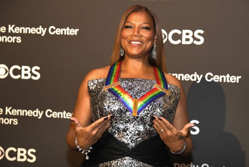 2023 Kennedy Center honoree Queen Latifah poses for photographers as she arrives for a gala evening in Washington on Sunday. Photo by Mike Theiler/UPI