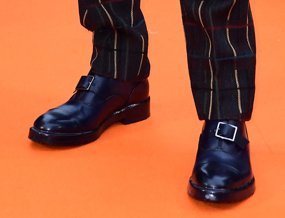 Pedro Pascal, "Kingsman: The Golden Circle," London, stripes, suit, loafers, buckle, leather