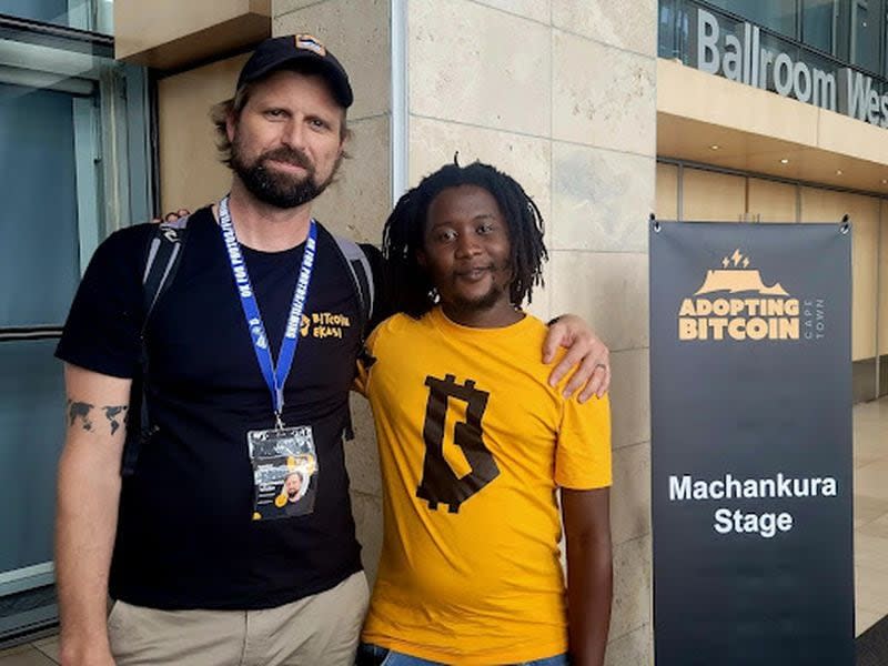 Co-organizers of Adopting Bitcoin Cape Town 2024, Hermann Vivier of Bitcoin Ekasi (L) and Ngako (R).