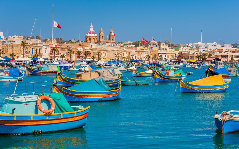 Colourful Boats in Harbour of Marsaxlokk, - Getty