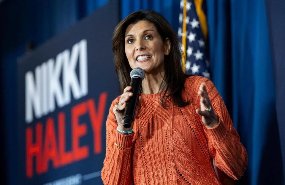 File art: Former United Nations Ambassador Nikki Haley speaks during her rally at The Artisan hotel on Monday, Jan. 22, 2024, in Salem, New Hampshire.