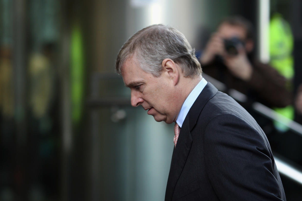  LONDON, ENGLAND - MARCH 07: Prince Andrew The Duke of York arrives at the Headquarters of CrossRail in Canary Wharf on March 7, 2011 in London, England. Prince Andrew is under increasing pressure after a series of damaging revelations about him, including criticism over his friendship with convicted sex offender Jeffrey Epstein, an American financier surfaced. (Photo by Dan Kitwood/Getty Images)
