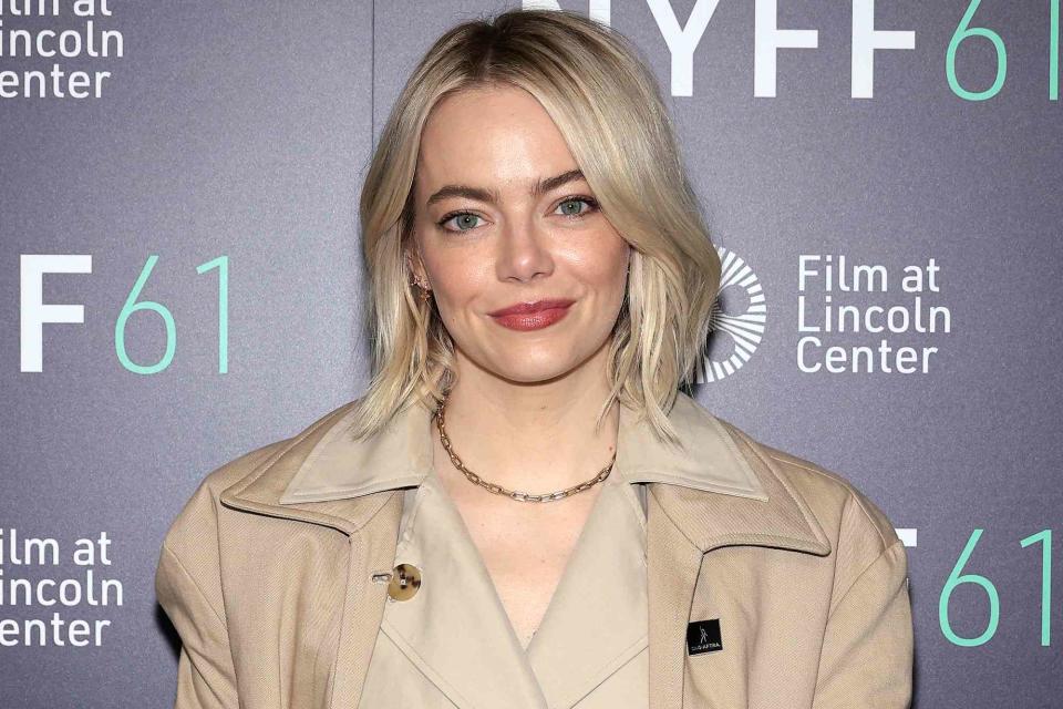 <p>Dimitrios Kambouris/Getty </p> Emma Stone at the NYFF screening of 