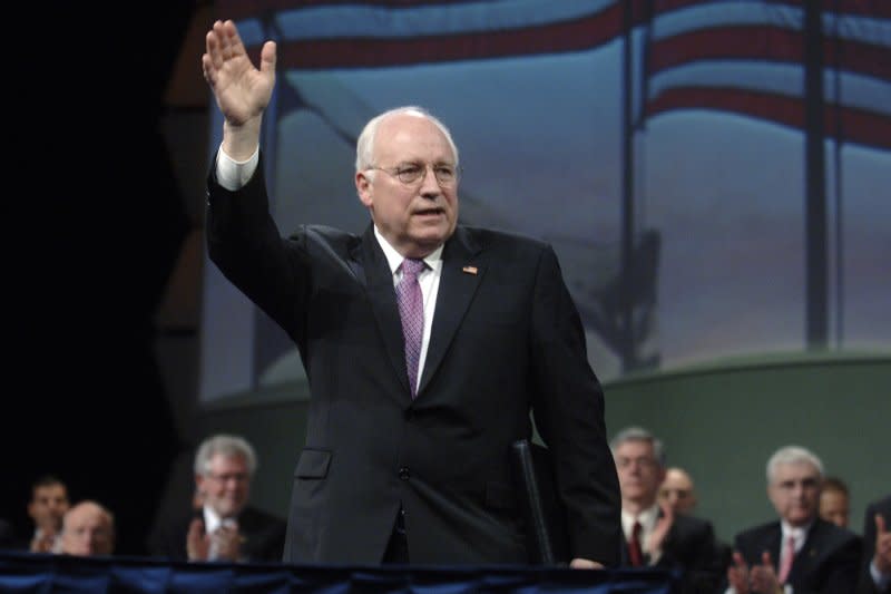 Vice President Richard Cheney leaves the stage after delivering remarks at The American Israel Public Affairs Committee Policy Conference 2007, in Washington on March 12, 2007. On February 27, 2007, a suicide bomber set off a device outside Bagram Airfield in Afghanistan that killed 23 people. Cheney, who was visiting the American military base and identified by the Taliban as the target of the attack, escaped injury. File Photo by Kevin Dietsch/UPI