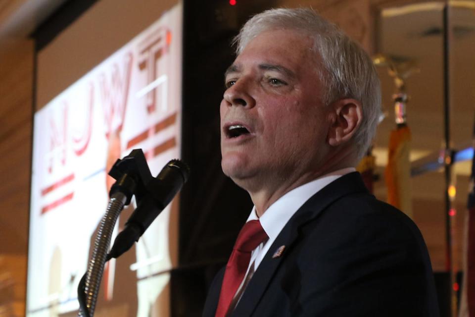 Nutley Commissioner and member of the Trump for President Advisory Board, Steven L. Rogers addresses a New Jersey Women for Trump event at the Eagle Oaks Golf Club in Farmingdale, NJ on November 7, 2019.