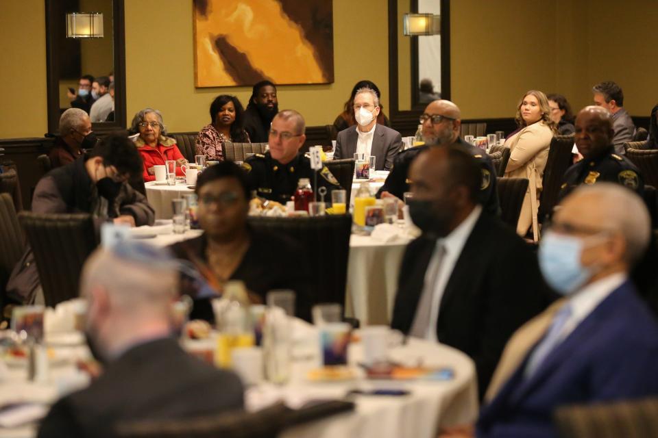 Attendees take their seats during the Greater Framingham Community Church’s annual Martin Luther King Jr. Breakfast at the Verve Hotel in Natick, Jan. 17, 2022.