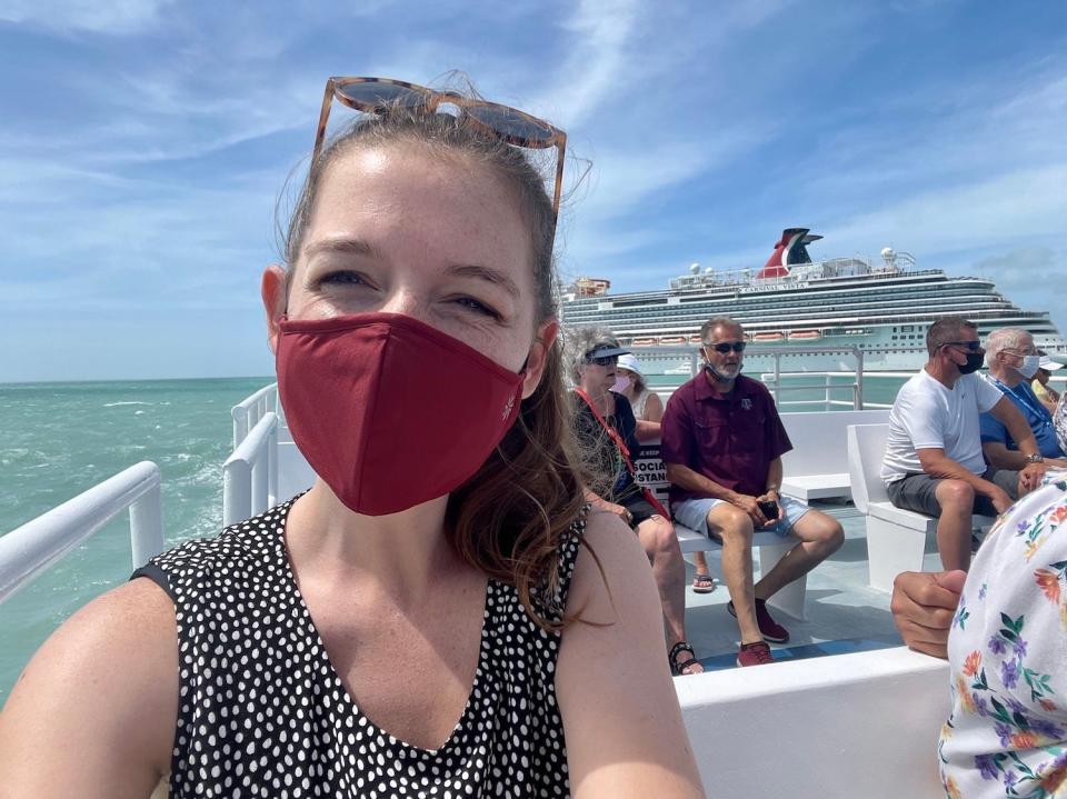 While taking a ferry to the Belize's port, passengers were expected to mask up.