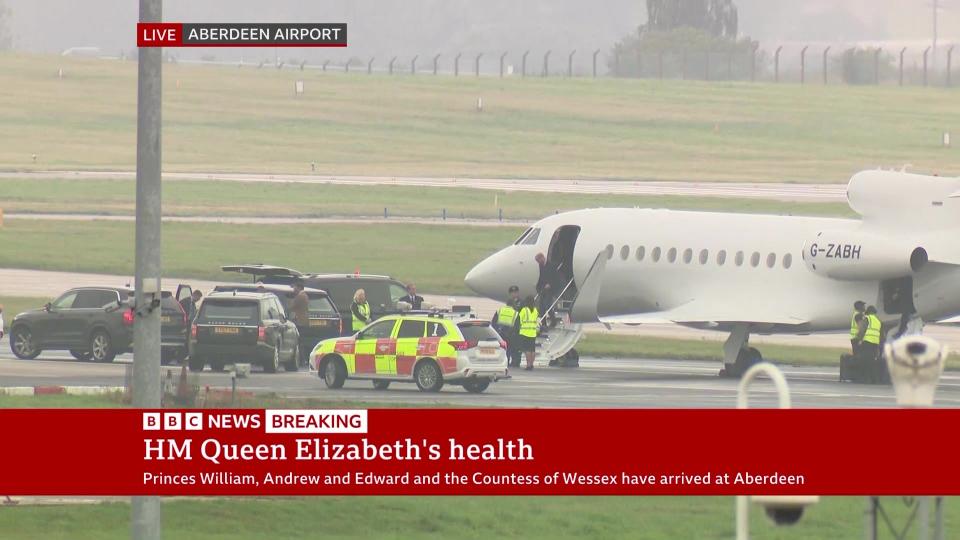 Prince William arrives at Aberdeen airport with other senior royals (BBC)