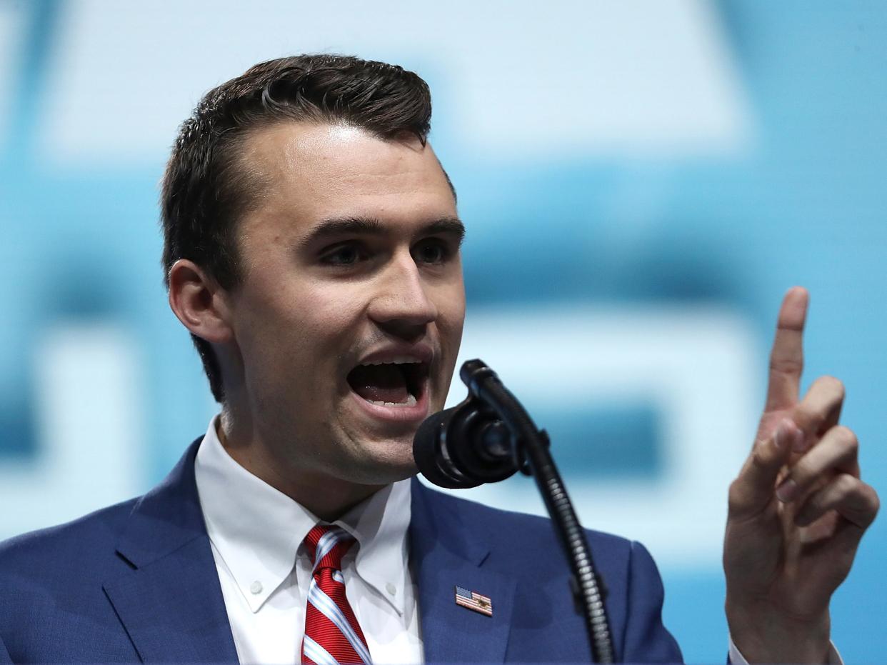 Charlie Kirk, founder and executive director of Turning Point USA, speaks at the NRA-ILA Leadership Forum during the NRA Annual Meeting & Exhibits at the Kay Bailey Hutchison Convention Centre on 4 May 2018 in Dallas, Texas ((Getty Images))