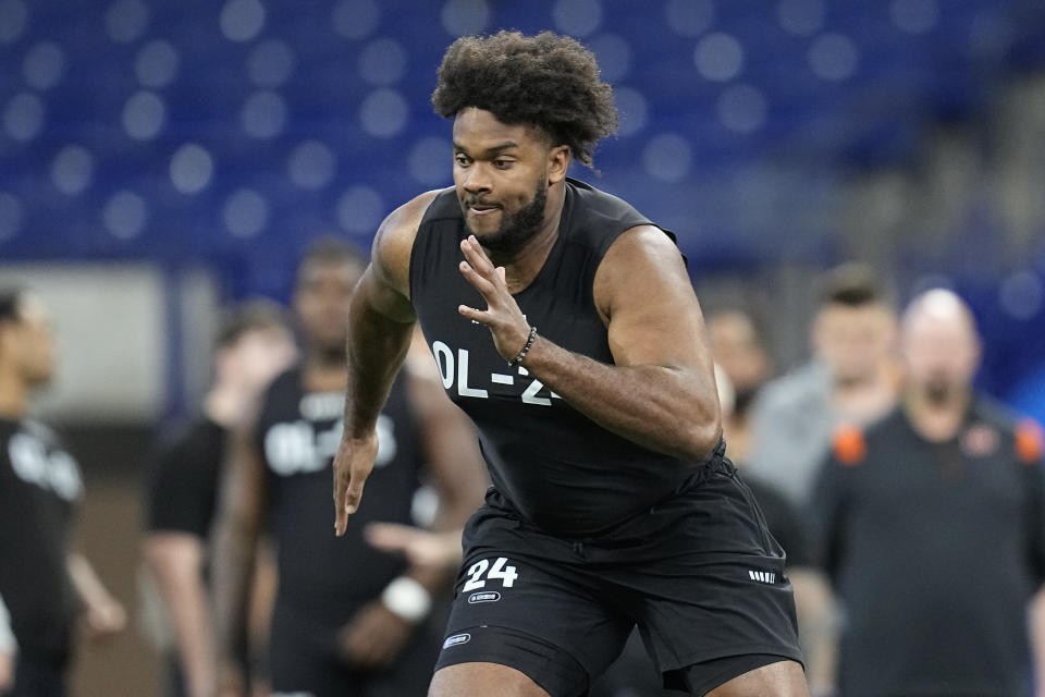 Ohio State offensive lineman Paris Johnson Jr. went to the Arizona Cardinals with the sixth pick of the NFL draft. (AP Photo/Darron Cummings)