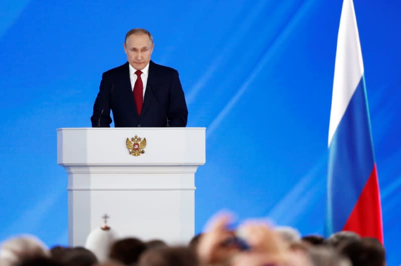 Russian President Vladimir Putin delivers his annual state of the nation address to the Federal Assembly in Moscow