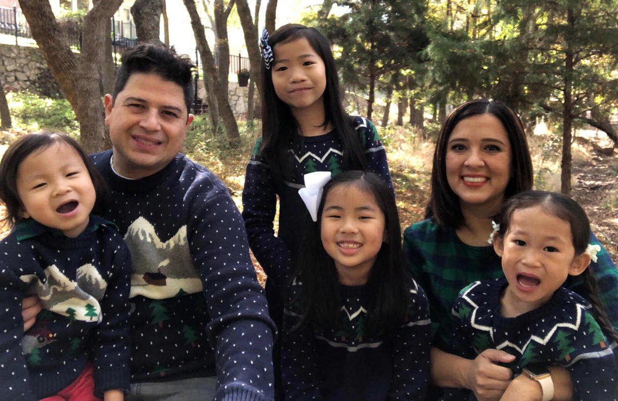 Isabel Márquez, seen with her husband and their four children. Because masks are not required in schools this year, and their two youngest children are in kidney failure, it felt too risky to send any of their kids to school. (Courtesy Isabel Márquez)