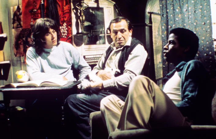 RISING DAMP, from left: Richard Beckinsale, Leonard Rossiter, Don Warrington, 1974-1978