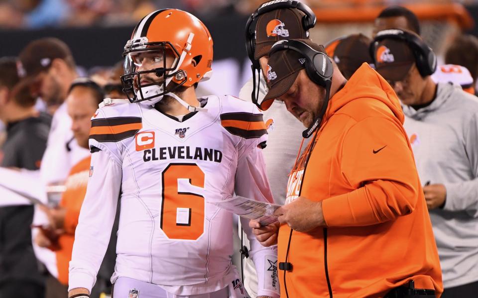 Freddie Kitchens explained his reasoning for exposing Baker Mayfield to injury risk in meaningless game time. (Reuters)