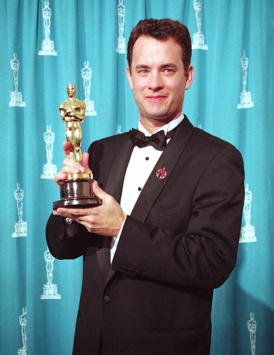 Tom Hanks Holding His Oscar for "Philadelphia"