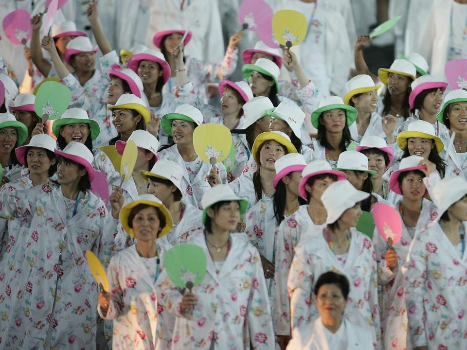 Japan's team in 2004 wearing colorful uniforms with fans