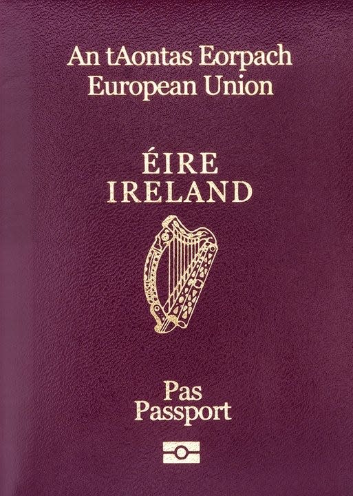 The front cover of a contemporary Irish passport booklet