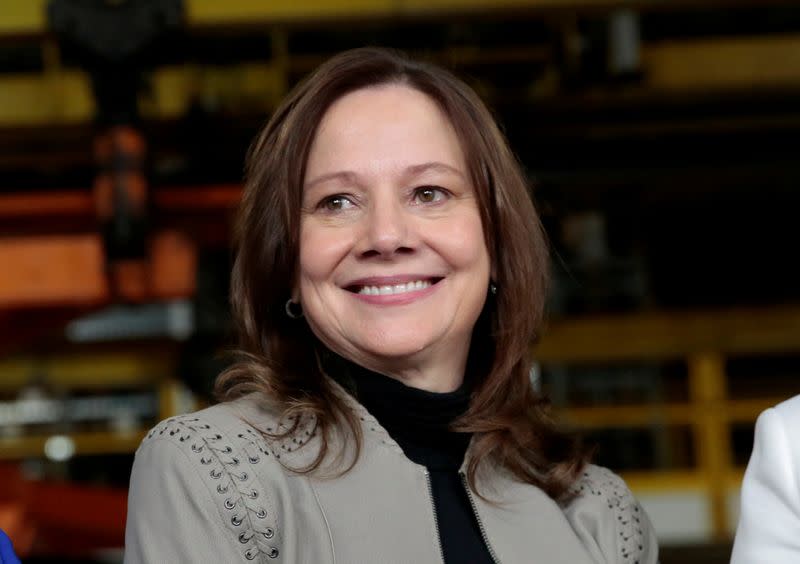 FILE PHOTO: General Motors Chief Executive Officer Mary Barra poses after making an announcement of a major investment focused on the development of GM future technologies at the GM Orion Assembly Plant in Lake Orion