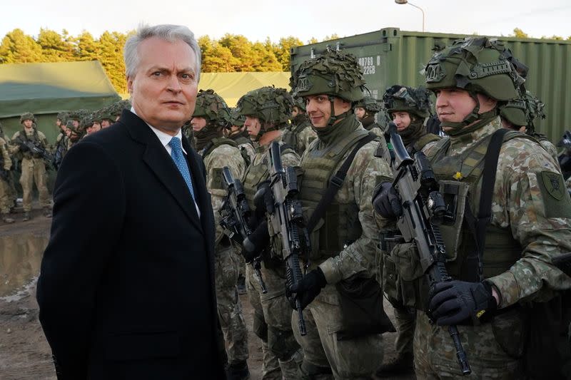 Lithuanian President Nauseda visits troops deployed at the Belarus border as the migrant crisis continues