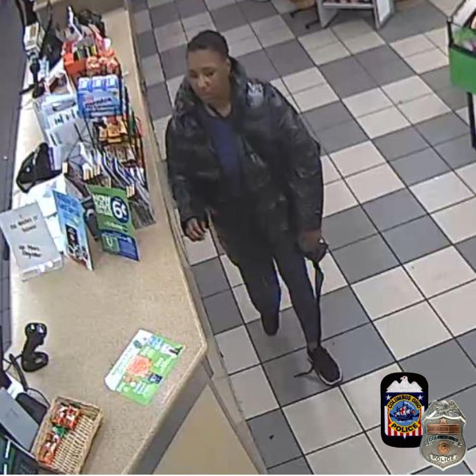 Columbus police on Tuesday released this photo of a person they believe to be 24-year-old Nalah Jackson at a Huber Heights gas station. Jackson has been named a suspect in the kidnapping of two 5-month-old twins Monday evening in Columbus' Short North neighborhood.