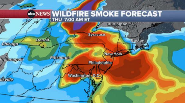 PHOTO: Wildfire smoke forecast for Thursday evening. (ABC News)