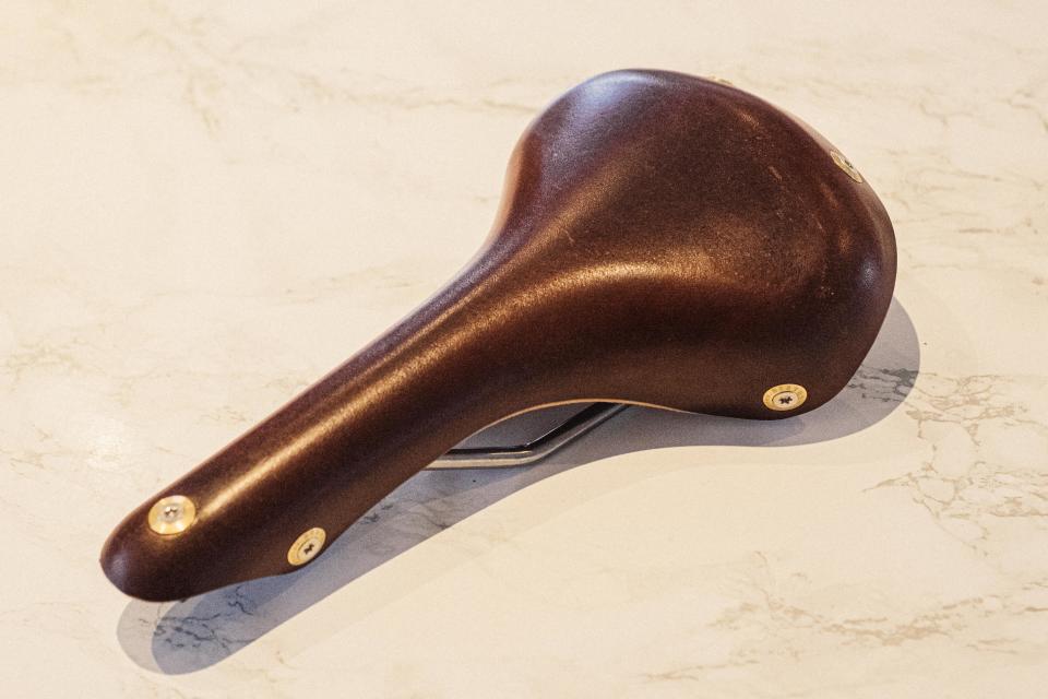 A leather bicycle saddle