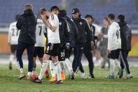 Players of Ulsan Hyundai react after team was defeated by Yokohama F. Marinos during the second leg of the AFC Champions League semifinal soccer match between Yokohama F. Marinos and Ulsan Hyundai in Yokohama, south of Tokyo, Wednesday, April 24, 2024. (AP Photo/Shuji Kajiyama)